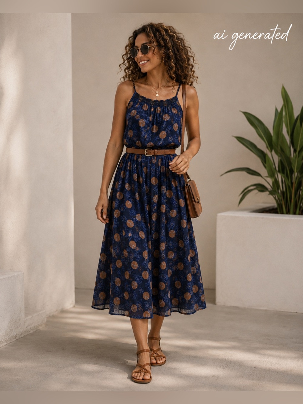 Blue Polka Dot Floral Dress